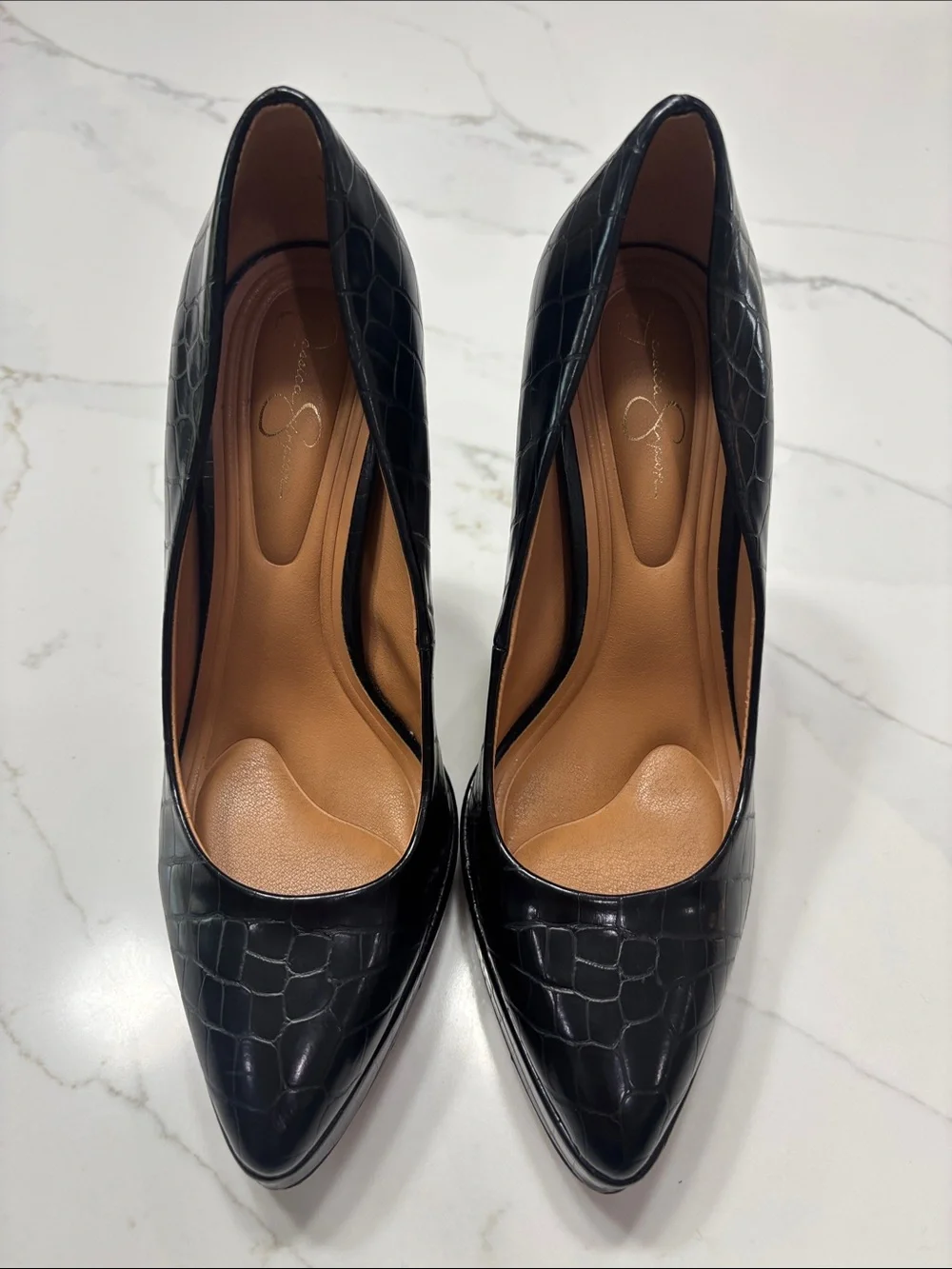 Jessica Simpson Black Croc-Embossed Platform Heel